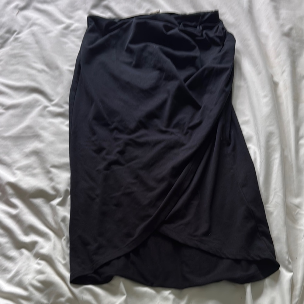 Black Asymmetrical Wrap Midi Skirt